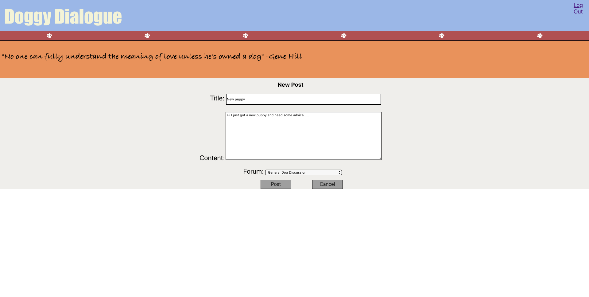 add new post screen for Doggy Dialogue