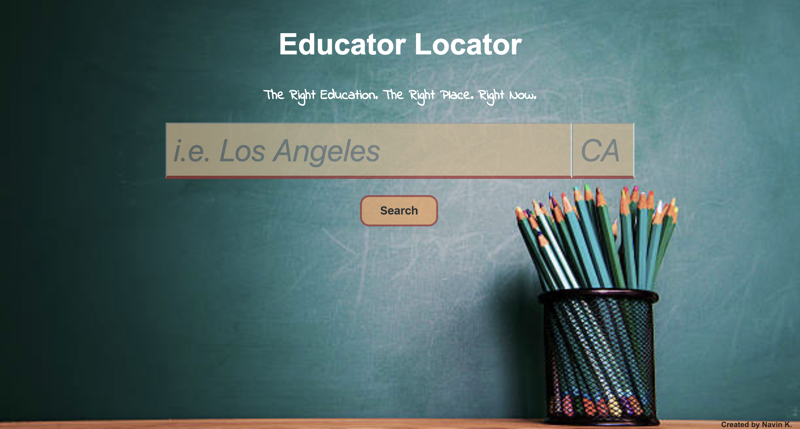 home screen for Educator Locator app