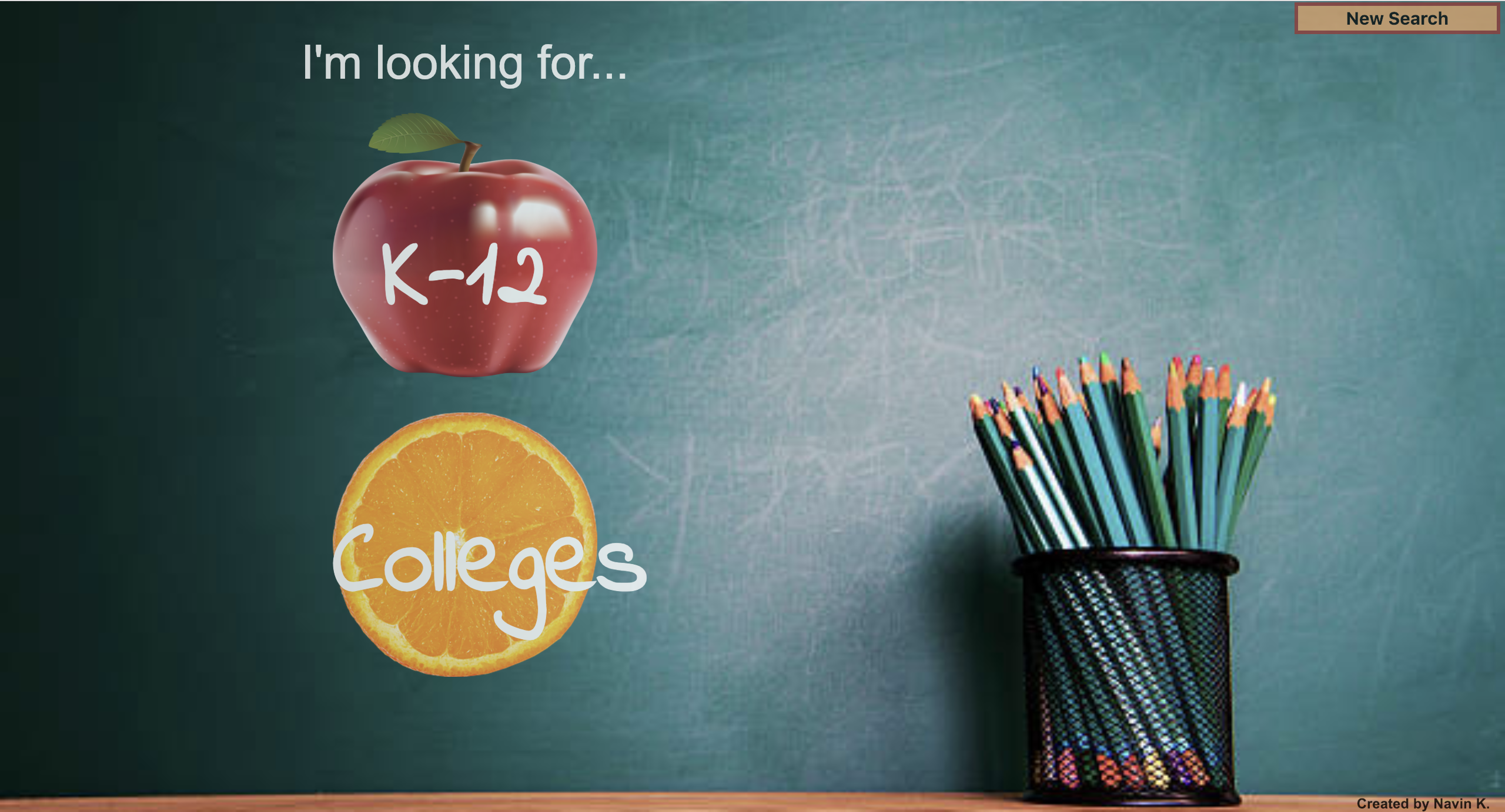 education level selector screen for Educator Locator